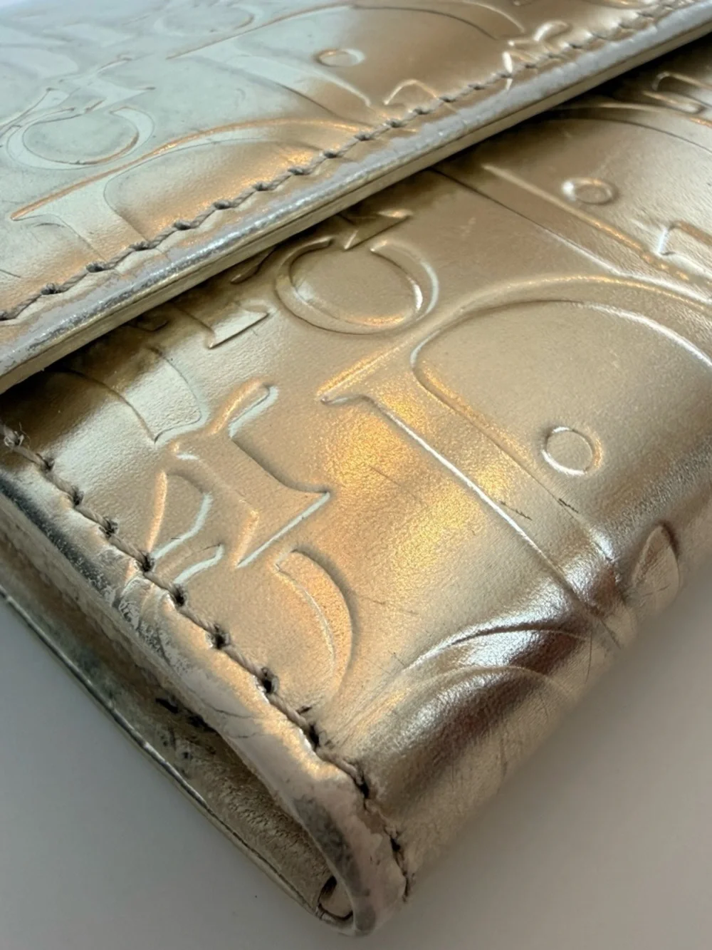 Dior Metallic Embossed Continental Wallet - Gold